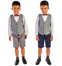 Boys Suits, 4 Piece Short Set Suit,  Baby Boys Grey Navy Suit Wedding Page boy C