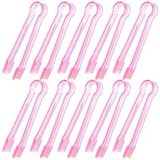 10 Pcs Plastic Buffet Serving Tongs Clear Pink Kitchen Tongs Mini Serving Ute...
