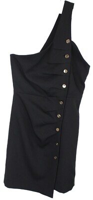 SANDRO Melinda Dress Womens (EU) 34 One Shoulder Button Mini Black