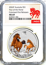 2026 Lunar Year of the Horse NGC MS 69 1oz .9999 Silver 1 Coin Colored FR