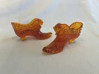 2 Vintage Fenton Glass Orange Shoes Slippers Cat Head Hobnail Amberina 6”