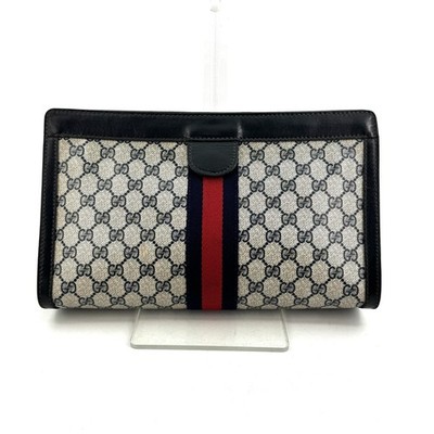 Vintage Gucci Clutch bag PVC Sherry line GG Leather Pouch Navy Authentic