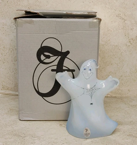 Fenton Glass Ghost Figurine Opalescent Hand Painted Spider Web Signed 5.75" Tall