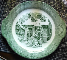 Vtg THE OLD CURIOSITY SHOP 11 5/8" Handled Cake Plate GREEN TRANSFERWARE Royal