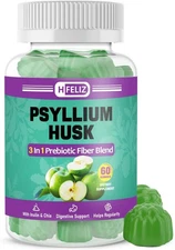 Psyllium Husk Gummies with Inulin Chia, 3 Prebiotic Fiber Supplement for Digesti