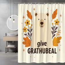 Cute Bear Shower Curtain with Floral Design for Kids Room
