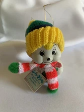 GIFTCO 1987 Snow Bear Bells Bisque Porcelain Bell Ornament Handcrafted Knit Hat