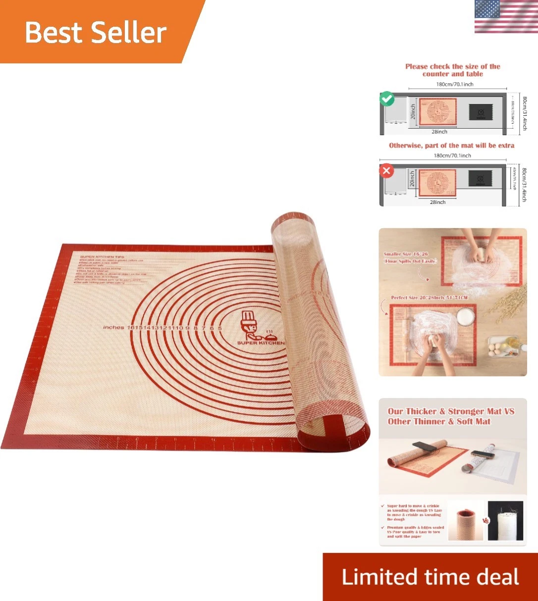 Versatile Red Silicone Pastry Mat 28"x20" - Perfect for Dough and Desserts
Opens in a new window or