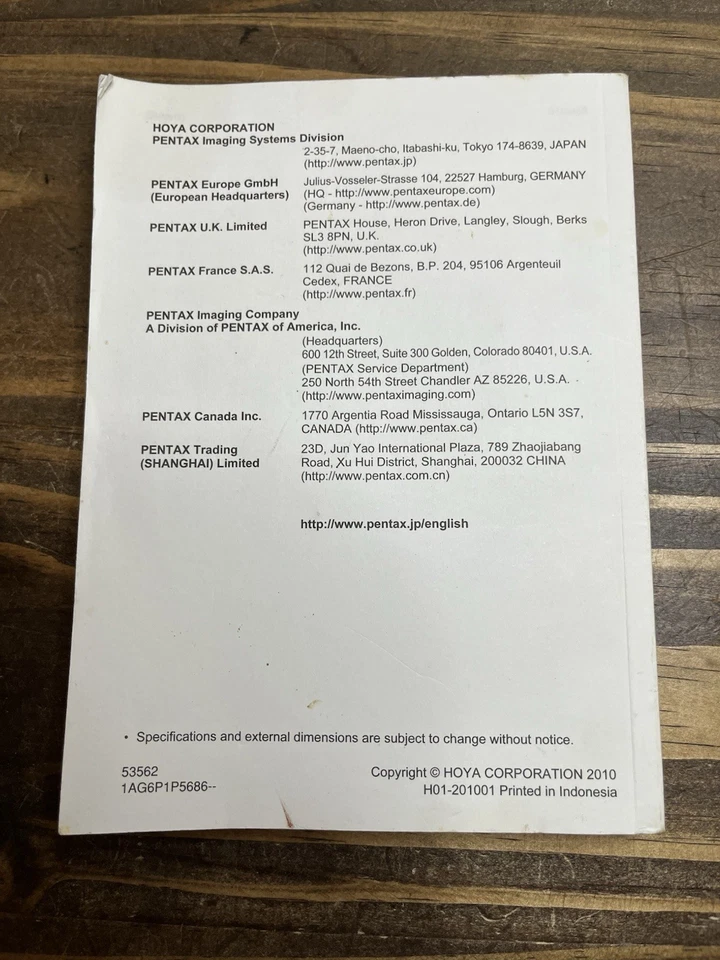 Cámara digital PENTAX Optio I-10 manual de funcionamiento original libro Hoya Corp. 2010 Foto 2 de 3