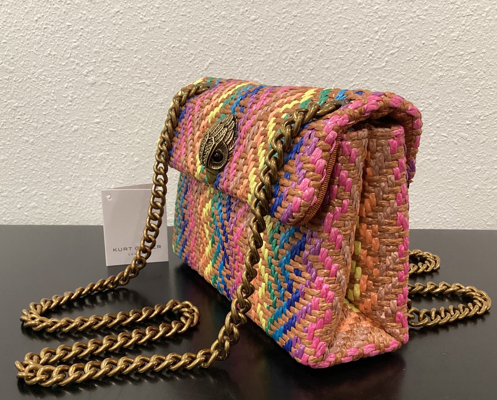 Kurt Geiger Mini Kensington Woven Polyethylene Rainbow Fabric 8" x 5.25" x 2.25"