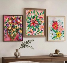 Abstract Floral Painting Set, Original 3 Piece Wildflower Canvas, Modern Art