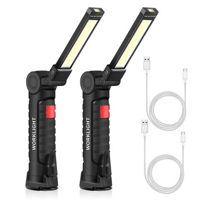 ONEVER Wiederaufladbare Arbeitsleuchte, LED Taschenlampe Tragbar Einheitsgröße, Schwarz - 2 Stück Groß 