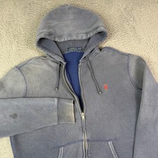 Polo Ralph Lauren Zip Hoodie Mens M Faded Blue Thrashed Distressed Boxy Vintage