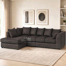 Black Leather Corner Sofa L Shape Chaise Lounge Sectional Couch Modern Suite