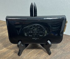 Tory Burch Black Patent Leather Wallet Zip Around