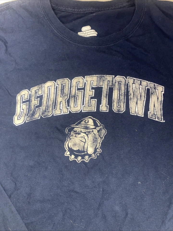 Camiseta Gráfica Georgetown Hoyas Hombre Mediana Azul Manga Larga 100% Algodón Y2K Foto 2 de 4