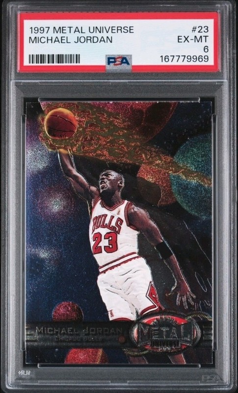 MICHAEL JORDAN 1997-98 SKYBOX METAL UNIVERSE BASKETBALL CARD #23 PSA 6 BULLS
