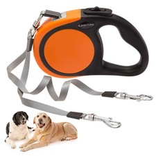 KOOLTAIL Dual Retractable Dog Leash for Two Dogs Up to 16feet, Orange Solid