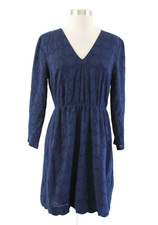 J Crew Factory Navy Blue Eyelet Lace Dress Size 4 V-Neck A Line H8471 Polka Dot