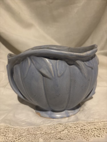 vintage Nelson McCoy planter in the Bud Lilly pattern with a matte blue finish