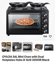 OYAJIA 36L Mini Oven with Dual Hotplates Hobs & Grill 3200W Black