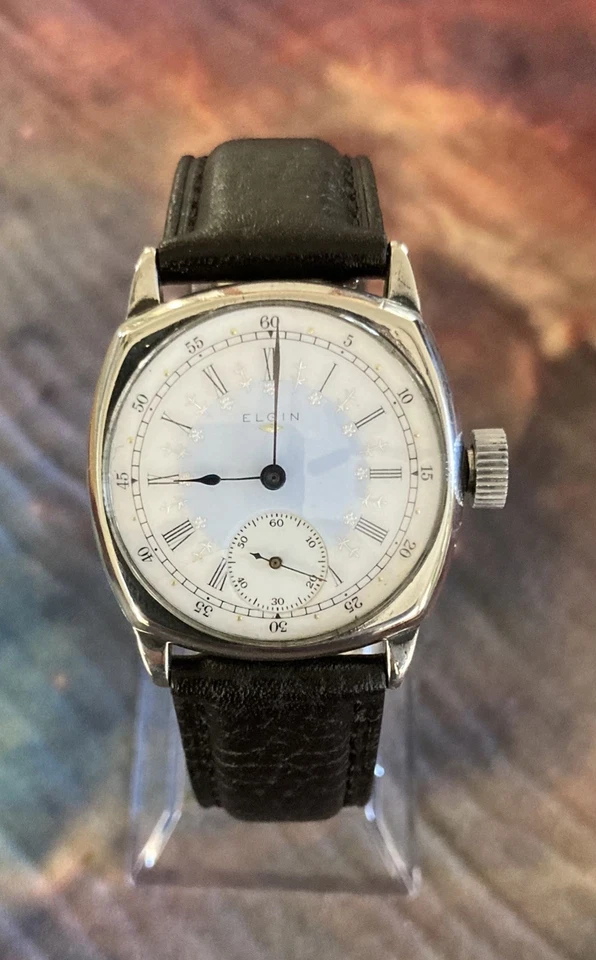 Часы наручные винтажные Elgin 1905 элегантный причудливый циферблат никелевый корпус 15 камней - Изображение 2 из 4