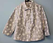 Chicos Blazer Sz 1 8/10 Ivory Dot Jacquard Jacket Sequin 3/4 Sleeves Unlined