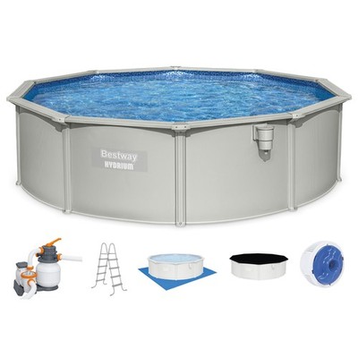 Bestway Hydrium 15' x 48'' Round Steel Wall Above Ground Swimming Pool Set, Gray