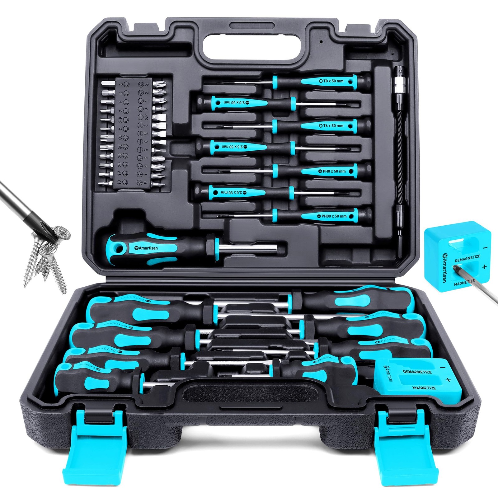 Magnetic Screwdrivers Set with Case, Amartisan 43-piece Includs Slotted, Phil...