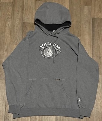 Volcom Men s XL Gray Pullover Hoodie Fleece Cotton Blend Graphic Logo Pockets