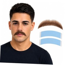 Real Human Hair Fake Mustache and Beard with Invisible Lace for Cosplay A-brown
