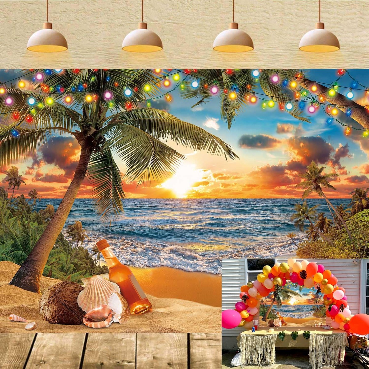Summer Sunset Photography Backdrop 8x6FT Tropical Hawaii Palm