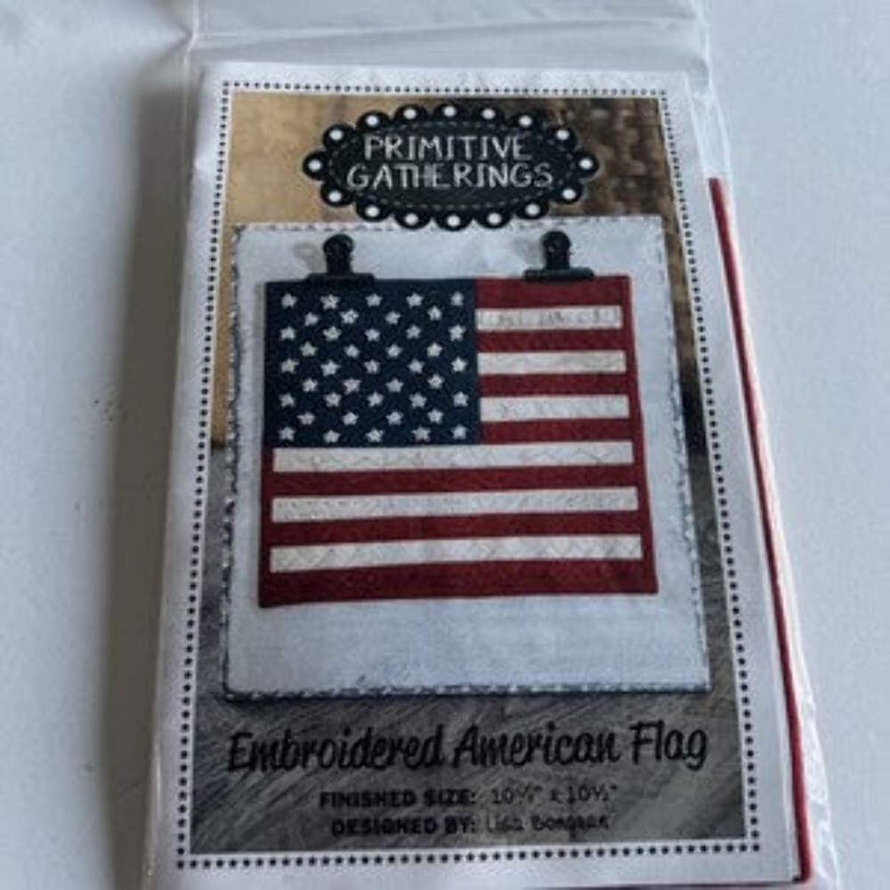 Primitive Gatherings - Embroidered American Flag - Embroidery and Quilt Kit