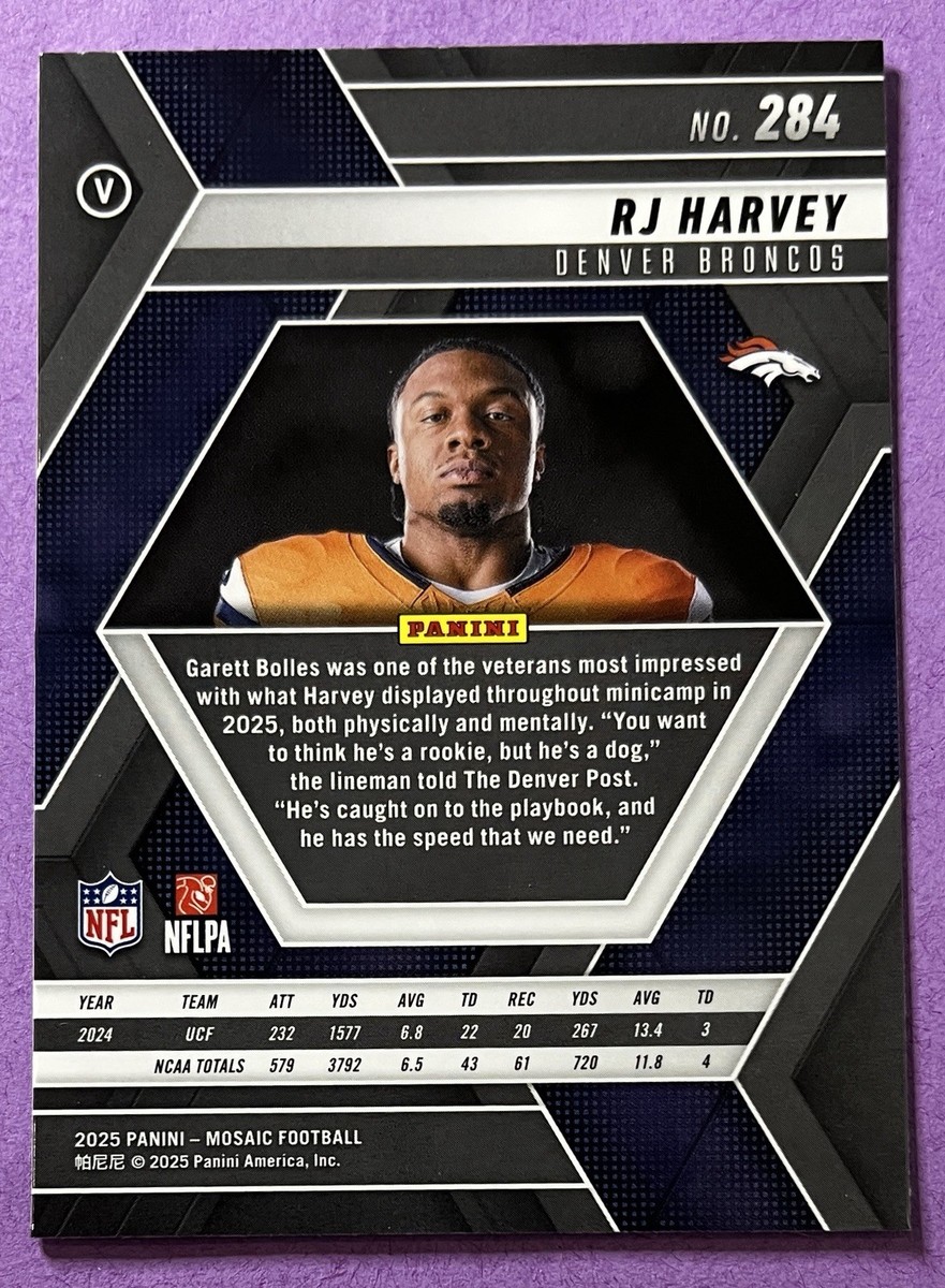 RJ Harvey 2025 Panini Mosaic NFL VARIATION Rookie Card #V 284