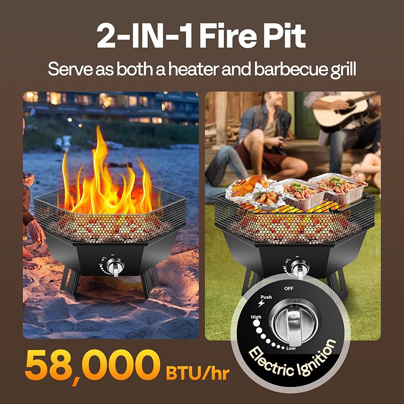 24'' 58,000 BTU Portable Propane Outdoor Gas Fire Pit w/ Carry Bag, Tank Holder