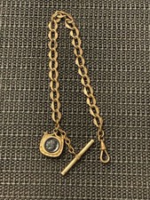 Antique E MFG CO Gold Filled Albert Pocket Watch Chain 12” Pendant FOB w/ T-Bar