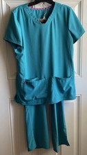 Heart Soul Break On Through Scrub Shirt M Pants M Petite Teal Nursing Stretch