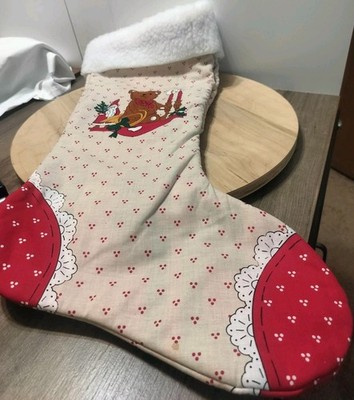 handmade pair of large christmas stockings 23'' long santa bear angel theme
