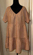 Madewell Womens Size M Linen Blend Lorelei Minidress V-Neck Tiered Dusty Rose