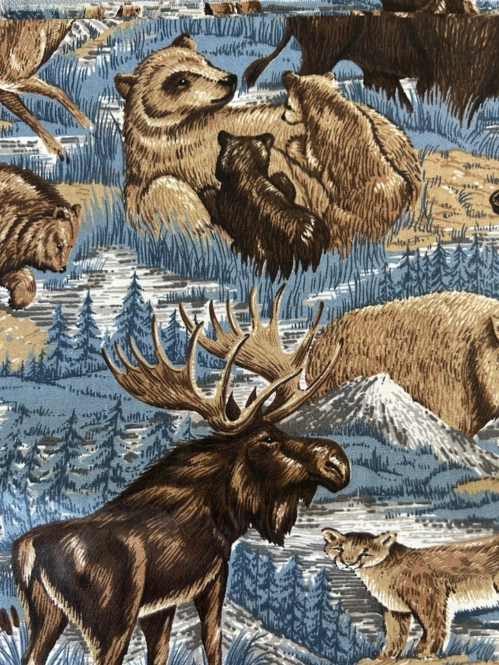 Cranston Bear Deer Wildlife Cotton Fabric Blue Brown 57" x 44" - Image 3 of 4