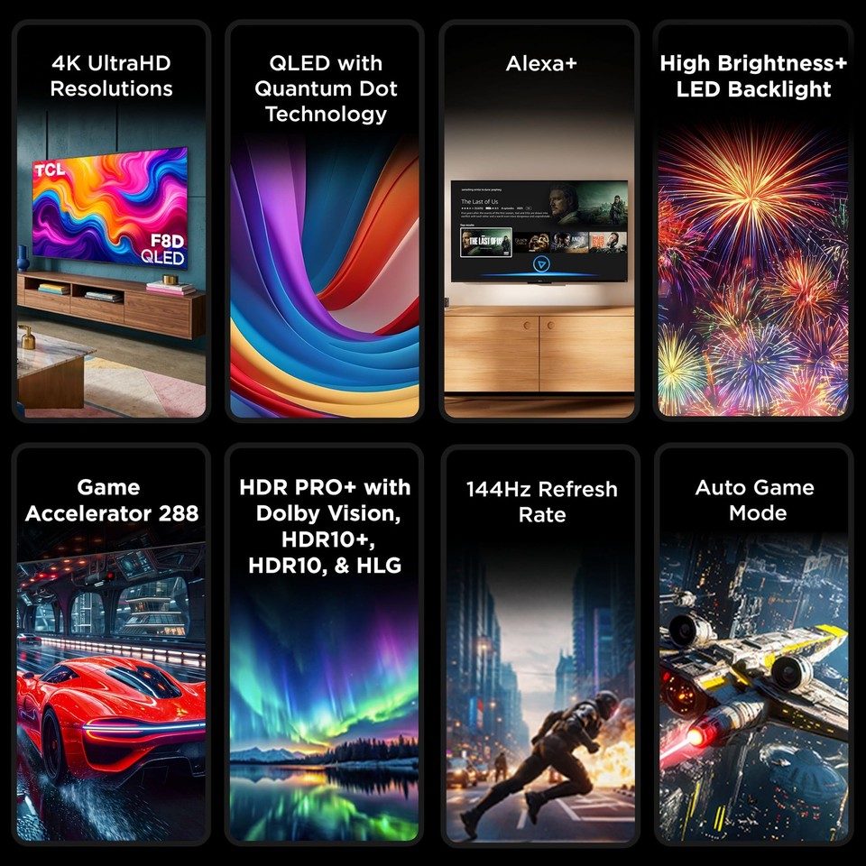 Smart TV 98 Inch 4K UHD QLED 144Hz HDR Fire TCL 98F8D Series 2026 | eBay