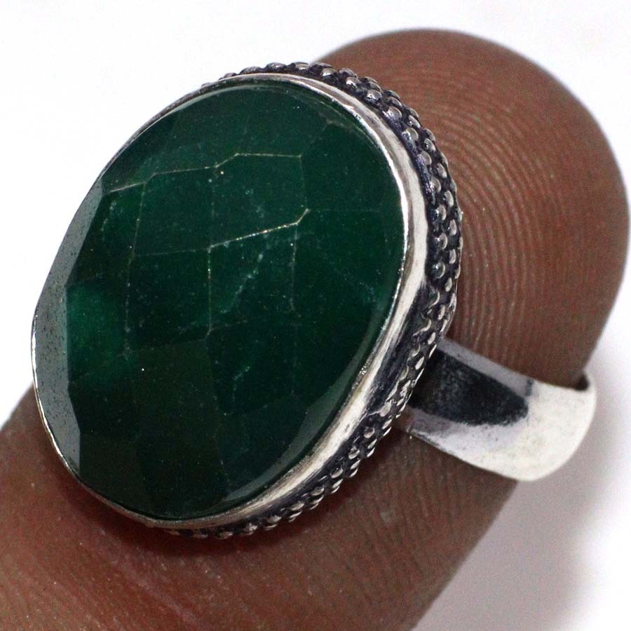 Simulated Emerald 925 Silver Plated Ring Size 6 Valentine's Day Gift Jewelry