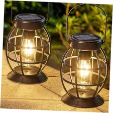 Solar Lantern Outdoor Hanging Solar Lights Metal LED 2 Pack Retro Lantern
