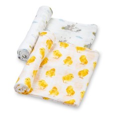 Soft Cotton Muslin Baby Blanket Set With Chicks And Bunnies For Nursery And S...