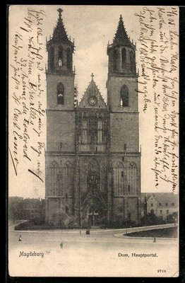 Magdeburg, Hauptportal des Doms, Ansichtskarte 1905 