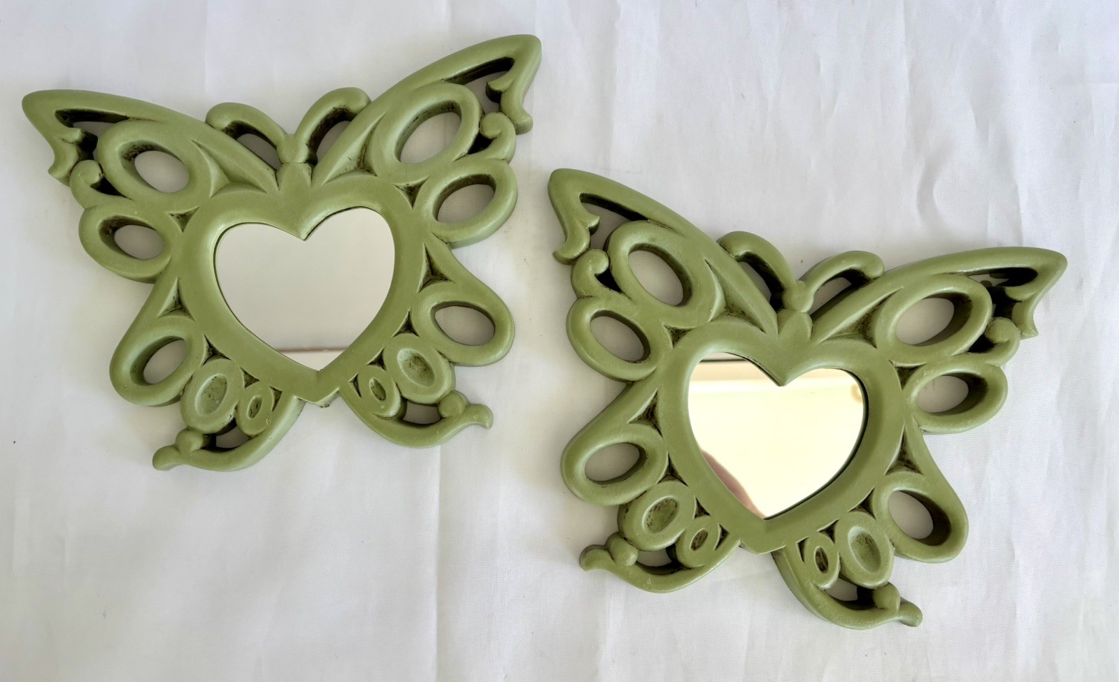 Vintage Home Interiors Green Butterfly Wall Mirrors Scroll Hearts