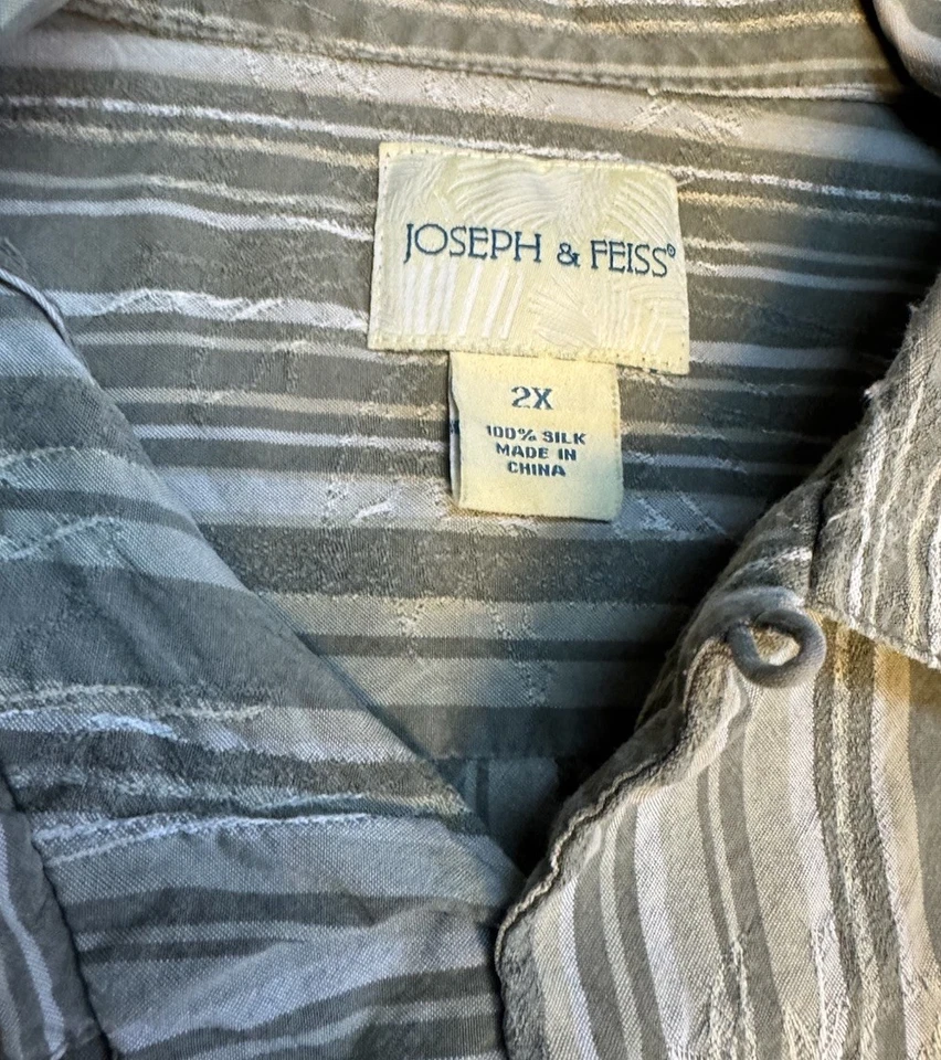 Camisa Joseph & Feiss 100% Seda 2X Beige Gris Rayas Abotonada Campamento Foto 2 de 4