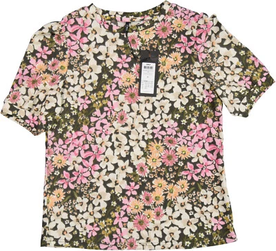 NEU! Only Damen Bluse Kurzarm Gr. S oliv beige pink gemustert - Bild 1 von 2