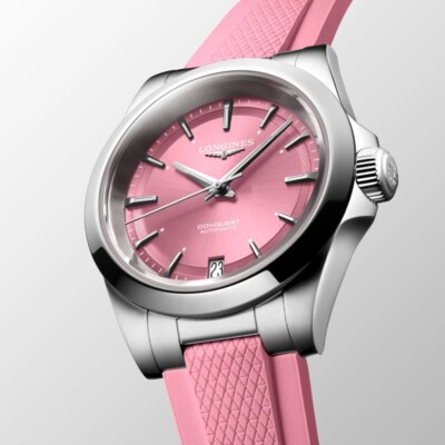 New Longines Conquest 34mm Pink Dial Rubber Women's Watch