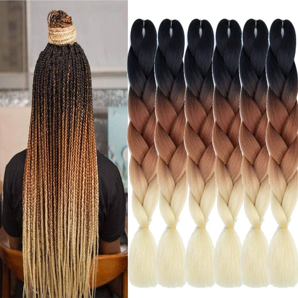 6 Packs Ombre Jumbo Braiding Hair Extensions 24 Inch High